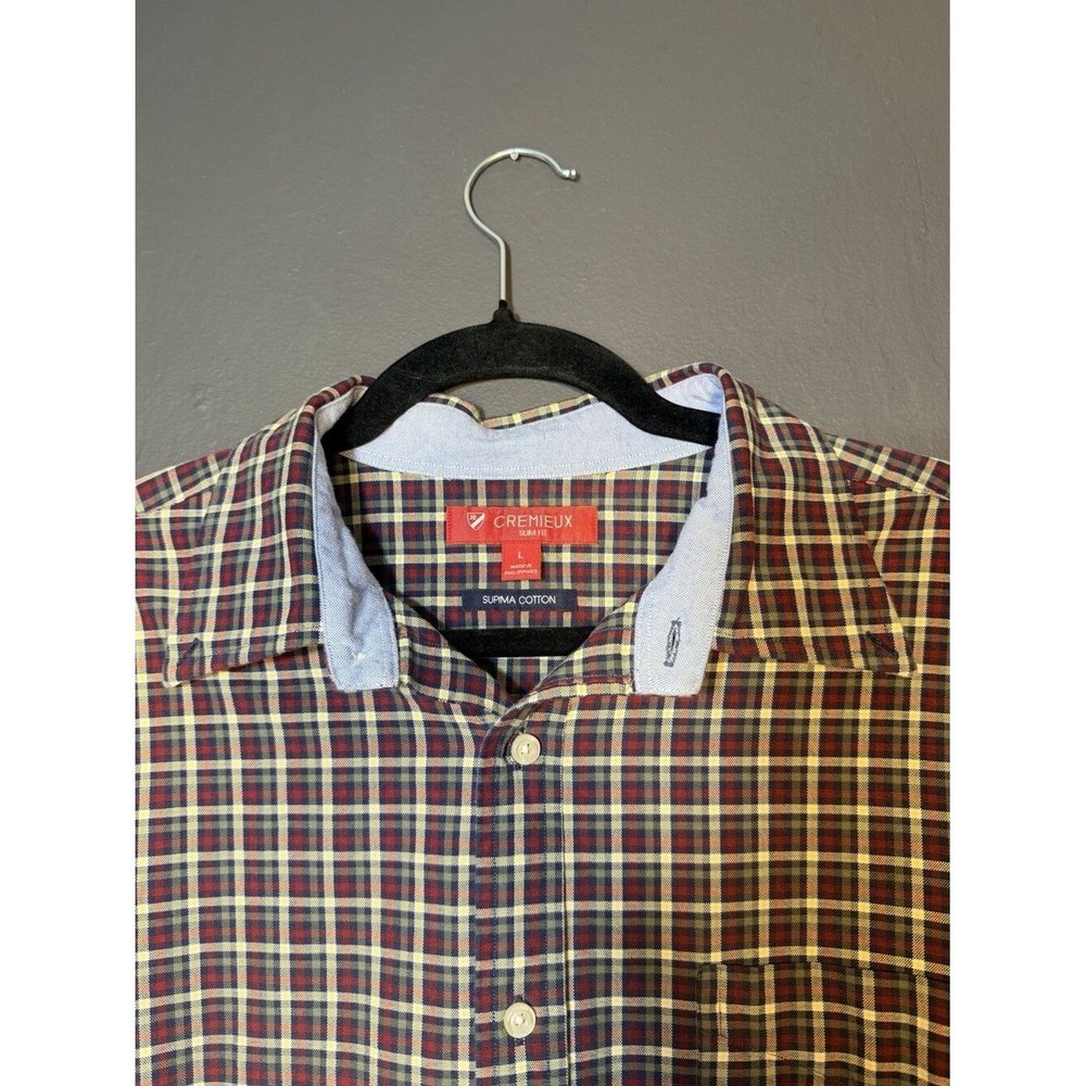 Cremieux Button Down Slim Fit Large Multi Plaid Supima Cotton Casual - Picture 2 of 8